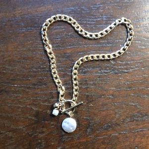 CubanLink Chain Necklace with Faux Pearl